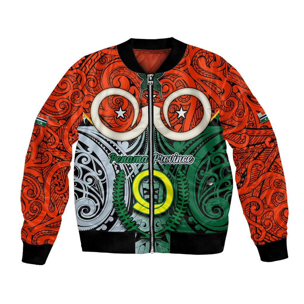Personalised Vanuatu Penama Province Bomber Jacket Pig Tusk Mix Maori Pattern and Namele Leaf LT03 Unisex Orange - Polynesian Pride
