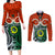 Personalised Vanuatu Penama Province Couples Matching Long Sleeve Bodycon Dress and Long Sleeve Button Shirts Pig Tusk Mix Maori Pattern and Namele Leaf LT03 Orange - Polynesian Pride