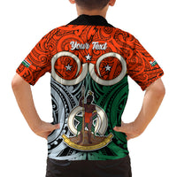 Personalised Vanuatu Penama Province Family Matching Off Shoulder Short Dress and Hawaiian Shirt Pig Tusk Mix Maori Pattern and Namele Leaf LT03 - Polynesian Pride