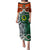 Personalised Vanuatu Penama Province Puletasi Pig Tusk Mix Maori Pattern and Namele Leaf LT03 Long Dress Orange - Polynesian Pride