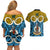Vanuatu Sanma Province Couples Matching Off Shoulder Short Dress and Hawaiian Shirt Pig Tusk Mix Maori Pattern and Namele Leaf LT03 - Polynesian Pride