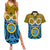 Vanuatu Sanma Province Couples Matching Summer Maxi Dress and Hawaiian Shirt Pig Tusk Mix Maori Pattern and Namele Leaf LT03 Blue - Polynesian Pride