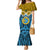 Vanuatu Sanma Province Family Matching Mermaid Dress and Hawaiian Shirt Pig Tusk Mix Maori Pattern and Namele Leaf LT03 Mom's Dress Blue - Polynesian Pride