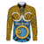 Vanuatu Sanma Province Family Matching Off Shoulder Long Sleeve Dress and Hawaiian Shirt Pig Tusk Mix Maori Pattern and Namele Leaf LT03 Dad's Shirt - Long Sleeve Blue - Polynesian Pride