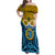 Vanuatu Sanma Province Family Matching Off Shoulder Maxi Dress and Hawaiian Shirt Pig Tusk Mix Maori Pattern and Namele Leaf LT03 Mom's Dress Blue - Polynesian Pride