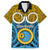 Vanuatu Sanma Province Family Matching Off Shoulder Short Dress and Hawaiian Shirt Pig Tusk Mix Maori Pattern and Namele Leaf LT03 Dad's Shirt - Short Sleeve Blue - Polynesian Pride