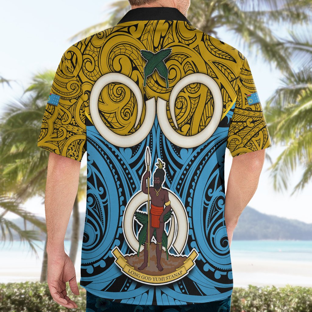 Vanuatu Sanma Province Hawaiian Shirt Pig Tusk Mix Maori Pattern and Namele Leaf LT03 - Polynesian Pride