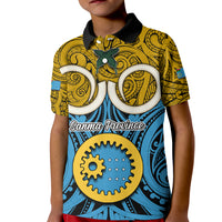 Vanuatu Sanma Province Kid Polo Shirt Pig Tusk Mix Maori Pattern and Namele Leaf LT03 Kid Blue - Polynesian Pride