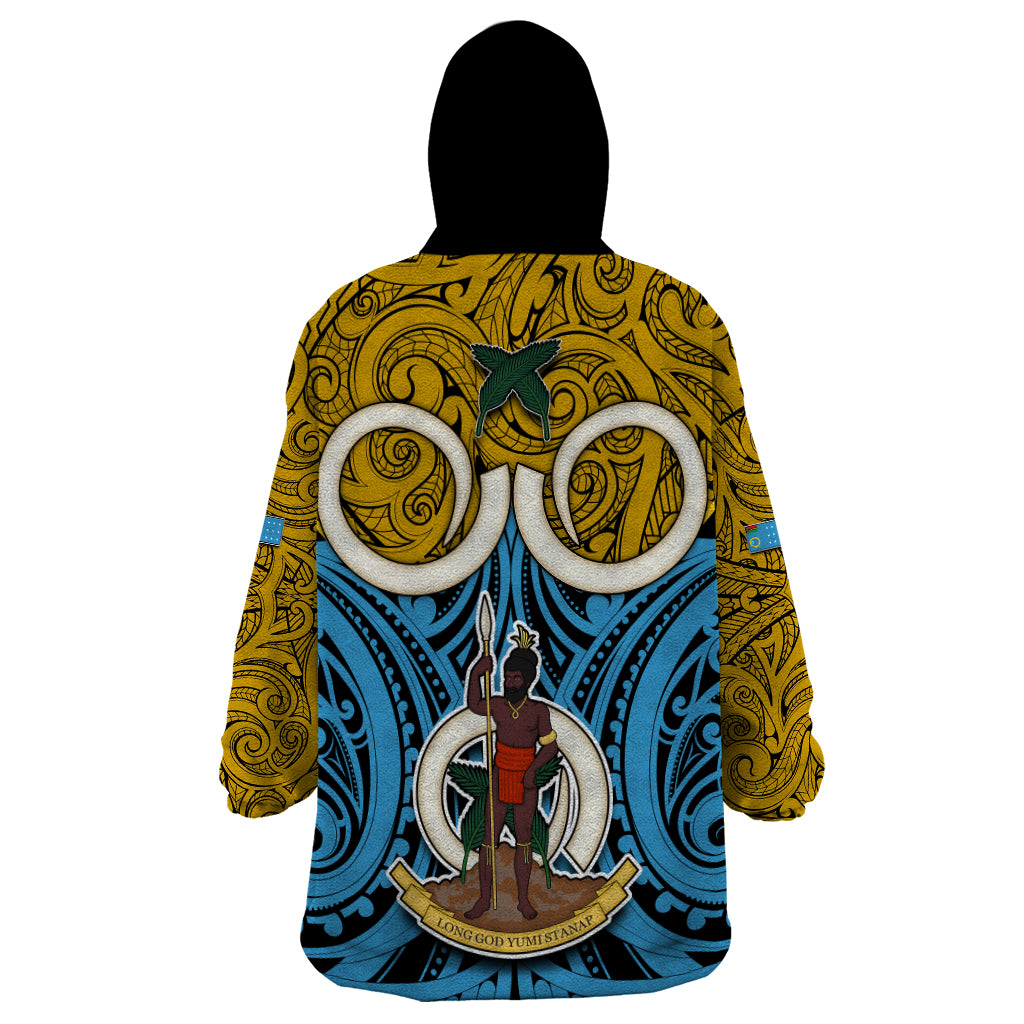 Vanuatu Sanma Province Wearable Blanket Hoodie Pig Tusk Mix Maori Pattern and Namele Leaf LT03 - Polynesian Pride