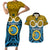 Personalised Vanuatu Sanma Province Couples Matching Short Sleeve Bodycon Dress and Hawaiian Shirt Pig Tusk Mix Maori Pattern and Namele Leaf LT03 Blue - Polynesian Pride