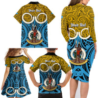 Personalised Vanuatu Sanma Province Family Matching Long Sleeve Bodycon Dress and Hawaiian Shirt Pig Tusk Mix Maori Pattern and Namele Leaf LT03 - Polynesian Pride