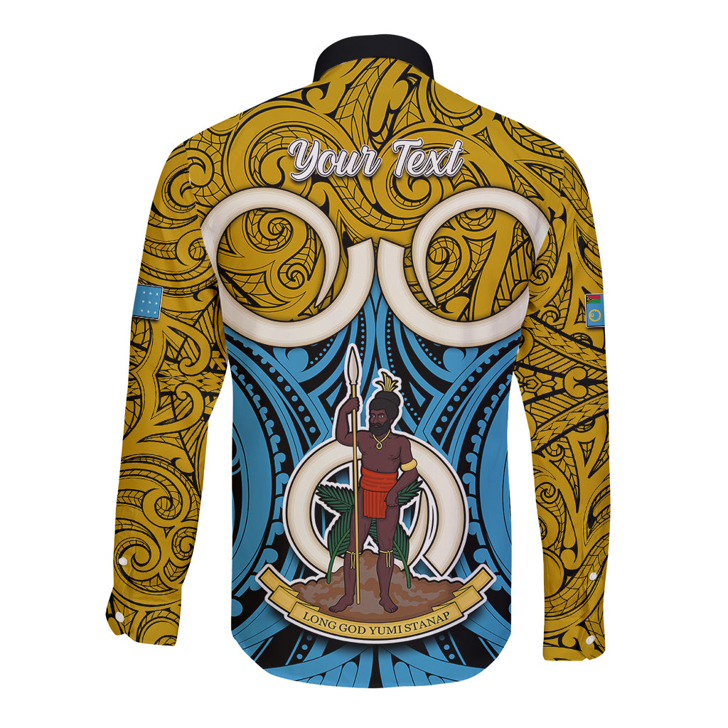 Personalised Vanuatu Sanma Province Long Sleeve Button Shirt Pig Tusk Mix Maori Pattern and Namele Leaf LT03 - Polynesian Pride