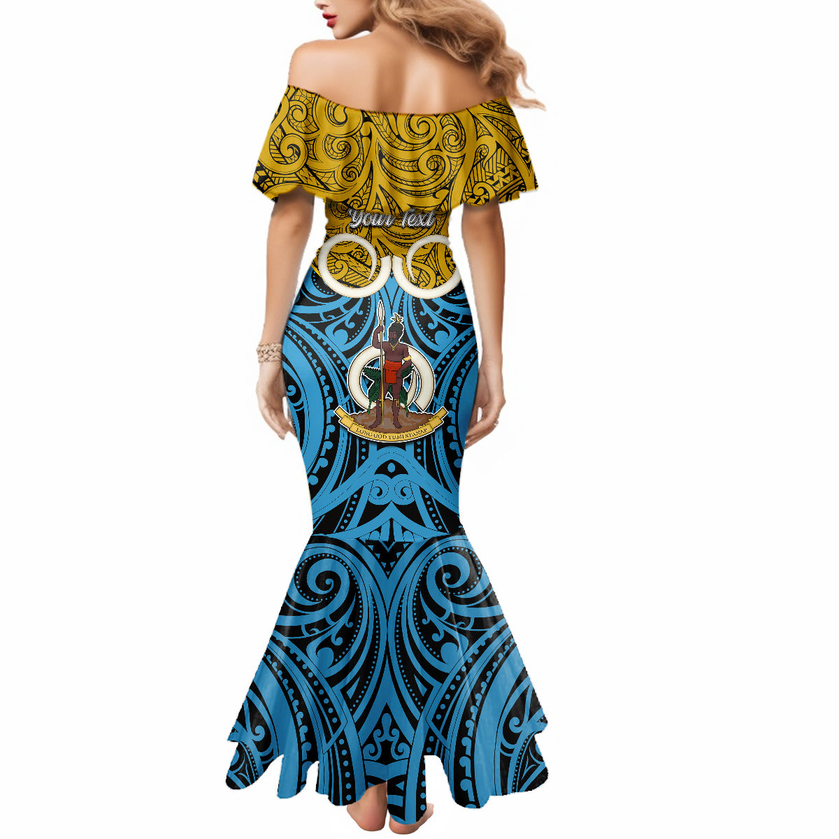 Personalised Vanuatu Sanma Province Mermaid Dress Pig Tusk Mix Maori Pattern and Namele Leaf LT03 - Polynesian Pride