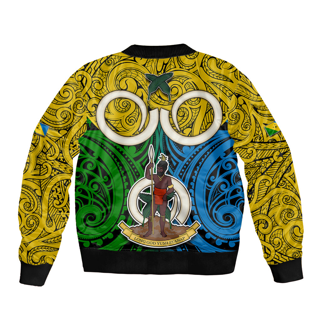 Vanuatu Malampa Province Bomber Jacket Pig Tusk Mix Maori Pattern and Namele Leaf LT03 - Polynesian Pride