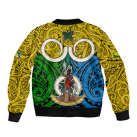 Vanuatu Malampa Province Bomber Jacket Pig Tusk Mix Maori Pattern and Namele Leaf LT03 - Polynesian Pride