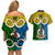 Vanuatu Malampa Province Couples Matching Off Shoulder Short Dress and Hawaiian Shirt Pig Tusk Mix Maori Pattern and Namele Leaf LT03 - Polynesian Pride