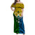 Vanuatu Malampa Province Family Matching Off Shoulder Maxi Dress and Hawaiian Shirt Pig Tusk Mix Maori Pattern and Namele Leaf LT03 Mom's Dress Yellow - Polynesian Pride