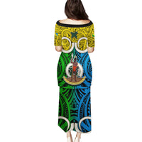 Vanuatu Malampa Province Family Matching Puletasi Dress and Hawaiian Shirt Pig Tusk Mix Maori Pattern and Namele Leaf LT03 - Polynesian Pride