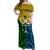 Vanuatu Malampa Province Off Shoulder Maxi Dress Pig Tusk Mix Maori Pattern and Namele Leaf LT03 Women Yellow - Polynesian Pride