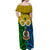 Vanuatu Malampa Province Off Shoulder Maxi Dress Pig Tusk Mix Maori Pattern and Namele Leaf LT03 - Polynesian Pride