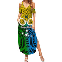 Personalised Vanuatu Malampa Province Family Matching Summer Maxi Dress and Hawaiian Shirt Pig Tusk Mix Maori Pattern and Namele Leaf LT03 Mom's Dress Yellow - Polynesian Pride