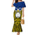 Vanuatu Torba Province Family Matching Mermaid Dress and Hawaiian Shirt Pig Tusk Mix Maori Pattern and Namele Leaf LT03 Mom's Dress Blue - Polynesian Pride