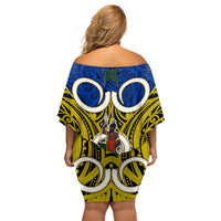 Vanuatu Torba Province Family Matching Off Shoulder Short Dress and Hawaiian Shirt Pig Tusk Mix Maori Pattern and Namele Leaf LT03 - Polynesian Pride
