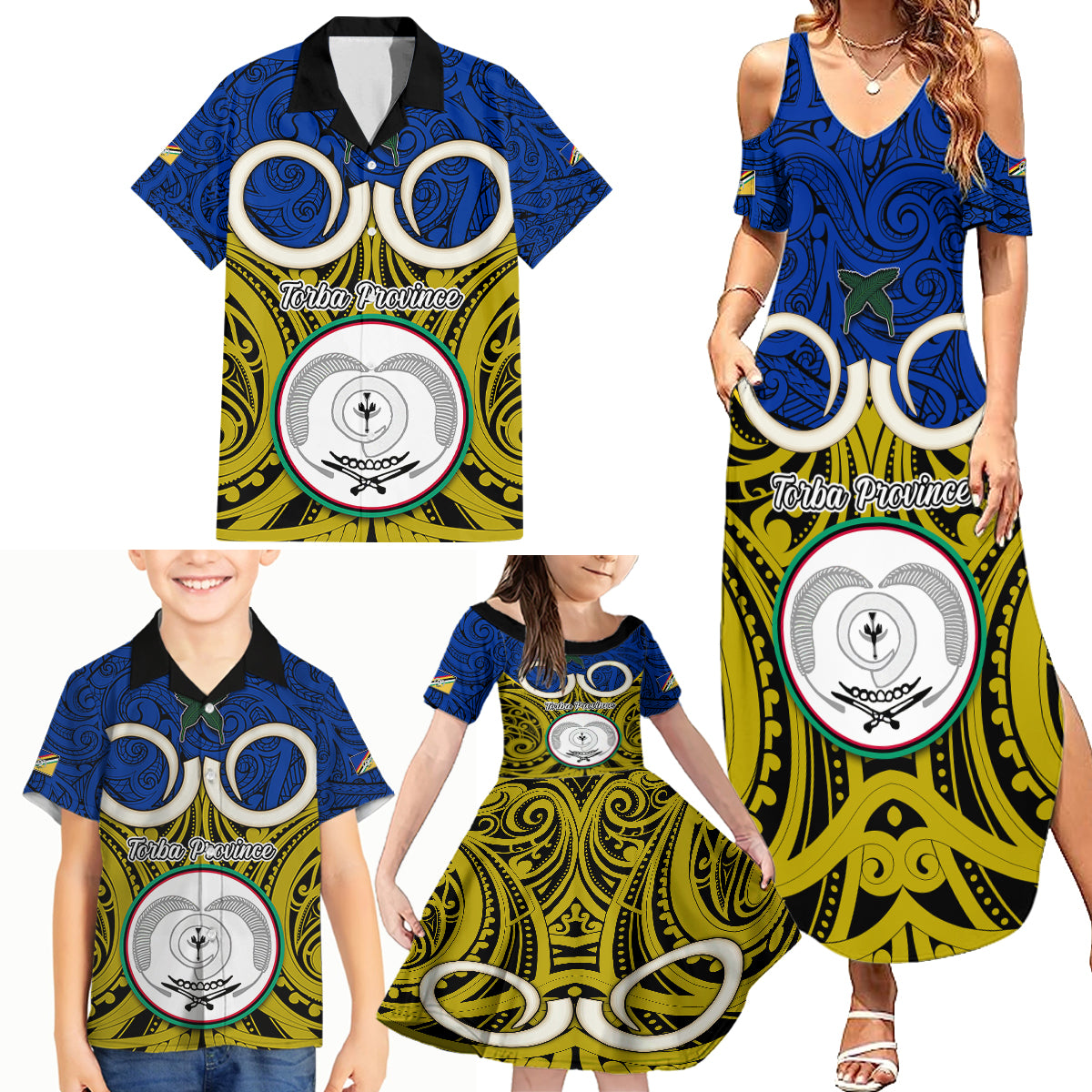 Vanuatu Torba Province Family Matching Summer Maxi Dress and Hawaiian Shirt Pig Tusk Mix Maori Pattern and Namele Leaf LT03 - Polynesian Pride