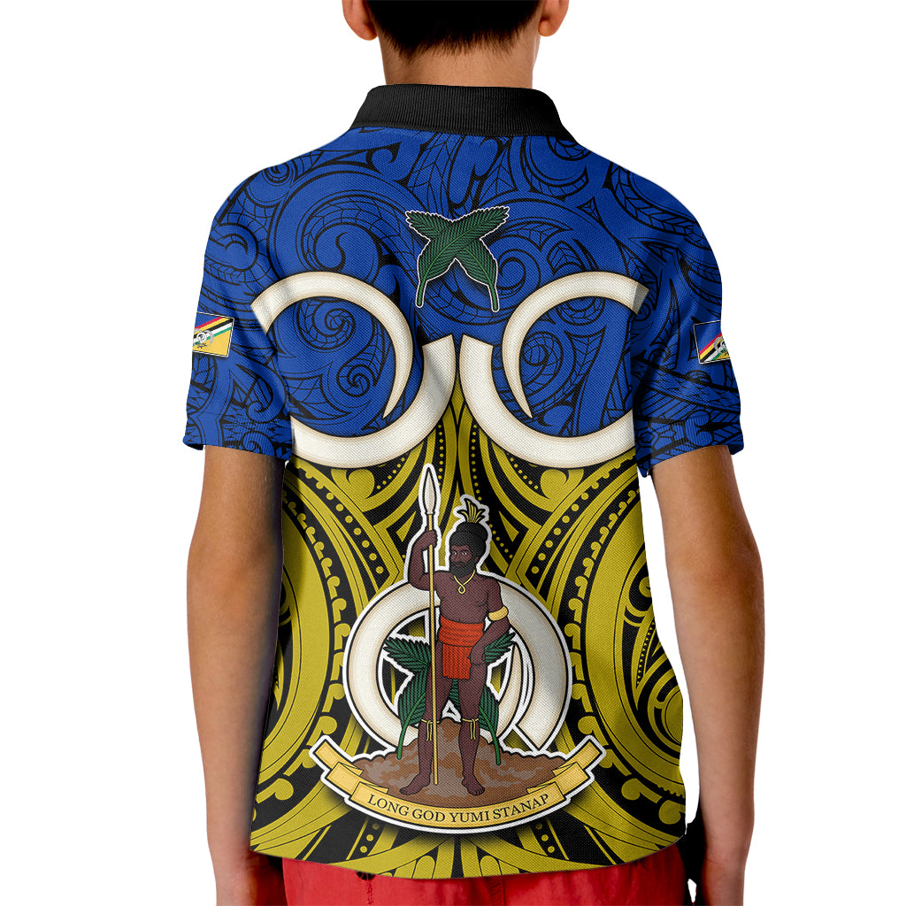 Vanuatu Torba Province Kid Polo Shirt Pig Tusk Mix Maori Pattern and Namele Leaf LT03 - Polynesian Pride
