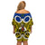 Vanuatu Torba Province Off Shoulder Short Dress Pig Tusk Mix Maori Pattern and Namele Leaf LT03 - Polynesian Pride