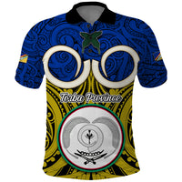 Vanuatu Torba Province Polo Shirt Pig Tusk Mix Maori Pattern and Namele Leaf LT03 Blue - Polynesian Pride