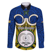 Personalised Vanuatu Torba Province Family Matching Short Sleeve Bodycon Dress and Hawaiian Shirt Pig Tusk Mix Maori Pattern and Namele Leaf LT03 Dad's Shirt - Long Sleeve Blue - Polynesian Pride