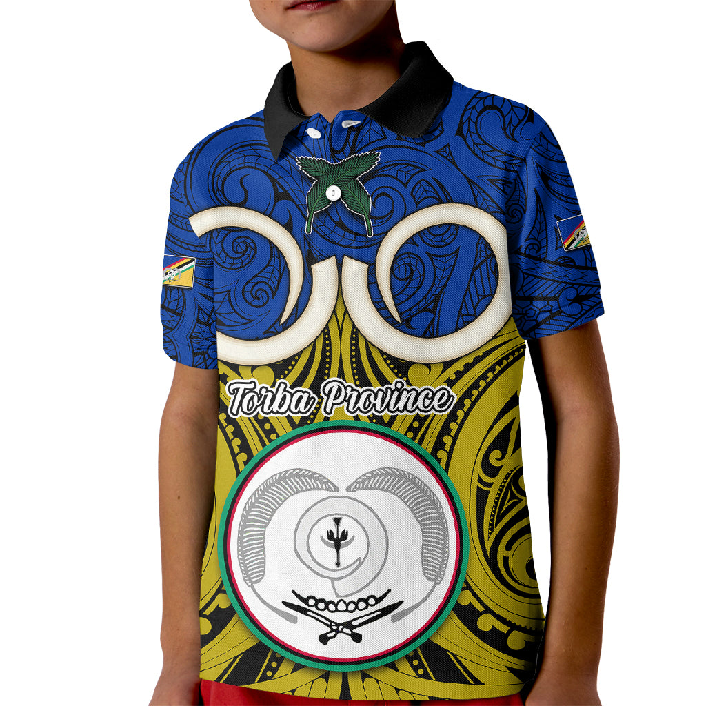 Personalised Vanuatu Torba Province Kid Polo Shirt Pig Tusk Mix Maori Pattern and Namele Leaf LT03 Kid Blue - Polynesian Pride