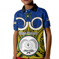 Personalised Vanuatu Torba Province Kid Polo Shirt Pig Tusk Mix Maori Pattern and Namele Leaf LT03 Kid Blue - Polynesian Pride