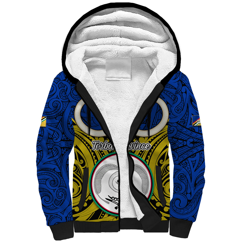 Personalised Vanuatu Torba Province Sherpa Hoodie Pig Tusk Mix Maori Pattern and Namele Leaf LT03 Unisex Blue - Polynesian Pride