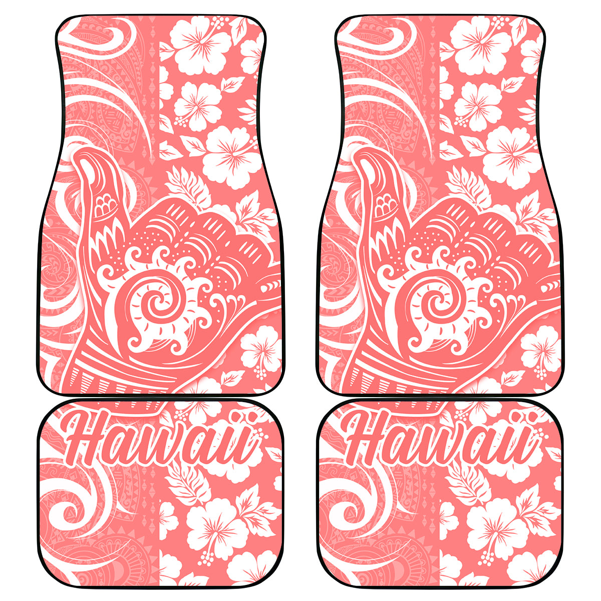 Hawaii Kauai Island Car Mats Hibiscus Pattern Seamless Tribal Simple Pink Pastel LT03 Pink - Polynesian Pride