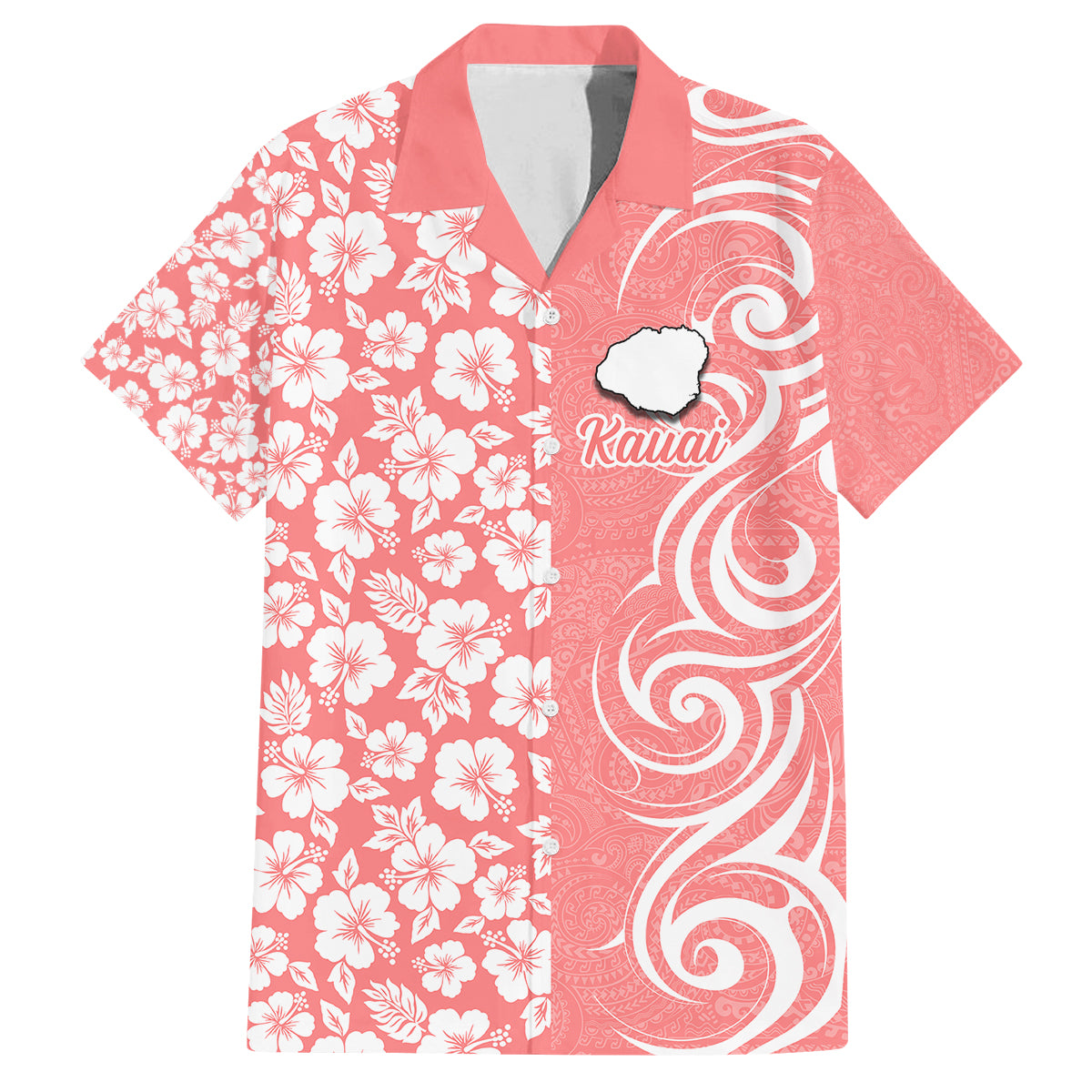 Hawaii Kauai Island Family Matching Long Sleeve Bodycon Dress and Hawaiian Shirt Hibiscus Pattern Seamless Tribal Simple Pink Pastel LT03 Dad's Shirt - Short Sleeve Pink - Polynesian Pride