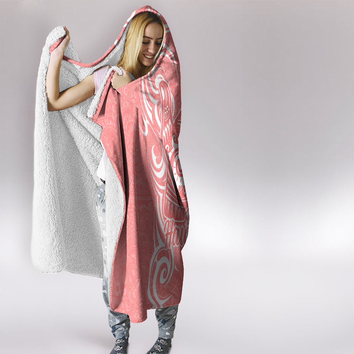 Hawaii Kauai Island Hooded Blanket Hibiscus Pattern Seamless Tribal Simple Pink Pastel LT03 - Polynesian Pride