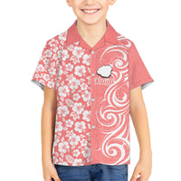 Hawaii Kauai Island Kid Hawaiian Shirt Hibiscus Pattern Seamless Tribal Simple Pink Pastel LT03 Kid Pink - Polynesian Pride
