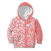 Hawaii Kauai Island Kid Hoodie Hibiscus Pattern Seamless Tribal Simple Pink Pastel LT03 Pink - Polynesian Pride