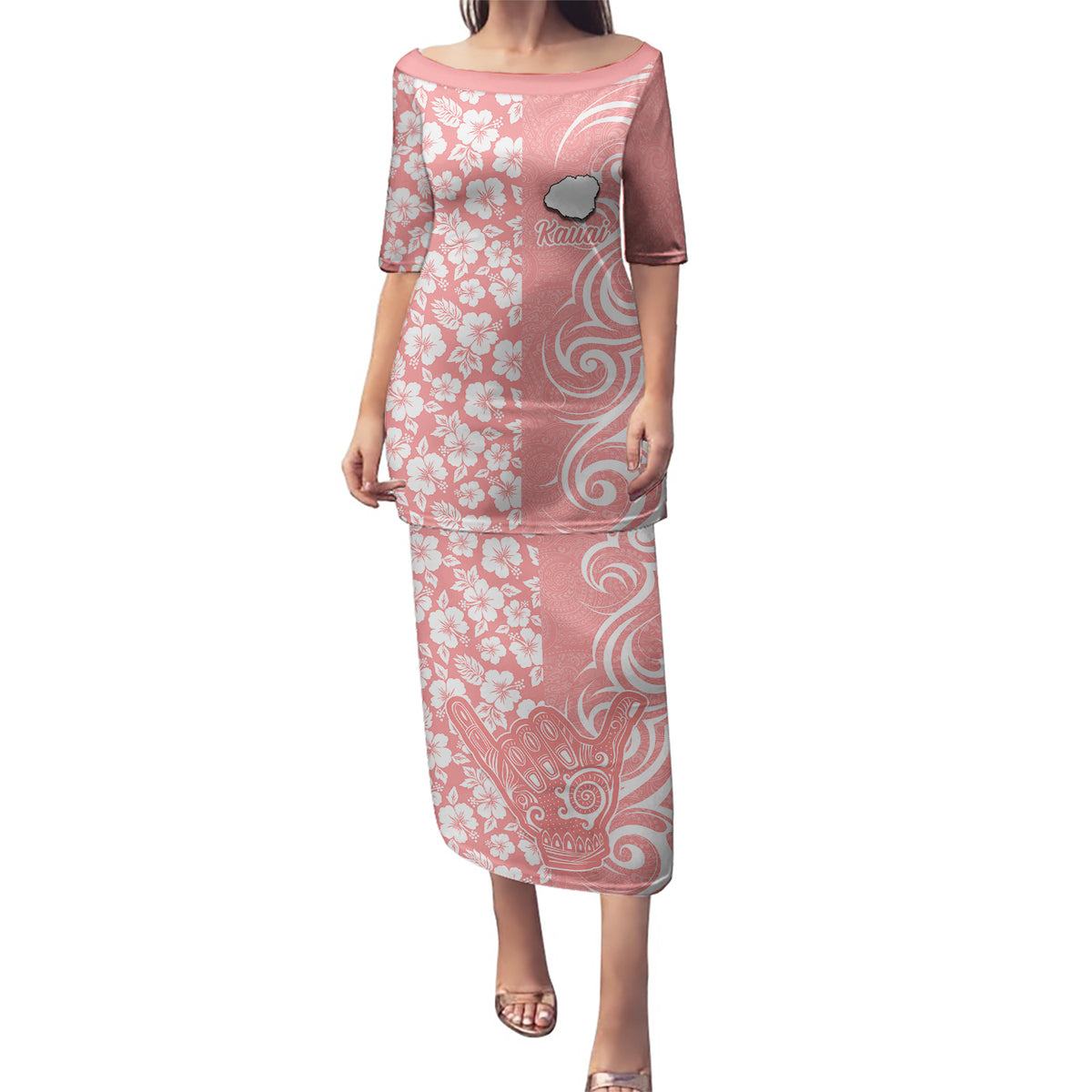 Hawaii Kauai Island Puletasi Hibiscus Pattern Seamless Tribal Simple Pink Pastel LT03 Long Dress Pink - Polynesian Pride