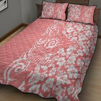 Hawaii Kauai Island Quilt Bed Set Hibiscus Pattern Seamless Tribal Simple Pink Pastel LT03 - Polynesian Pride