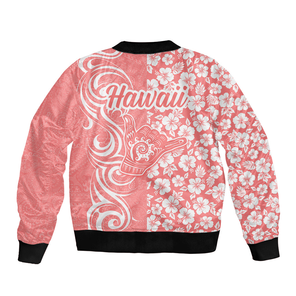 Hawaii Kauai Island Sleeve Zip Bomber Jacket Hibiscus Pattern Seamless Tribal Simple Pink Pastel LT03 - Polynesian Pride