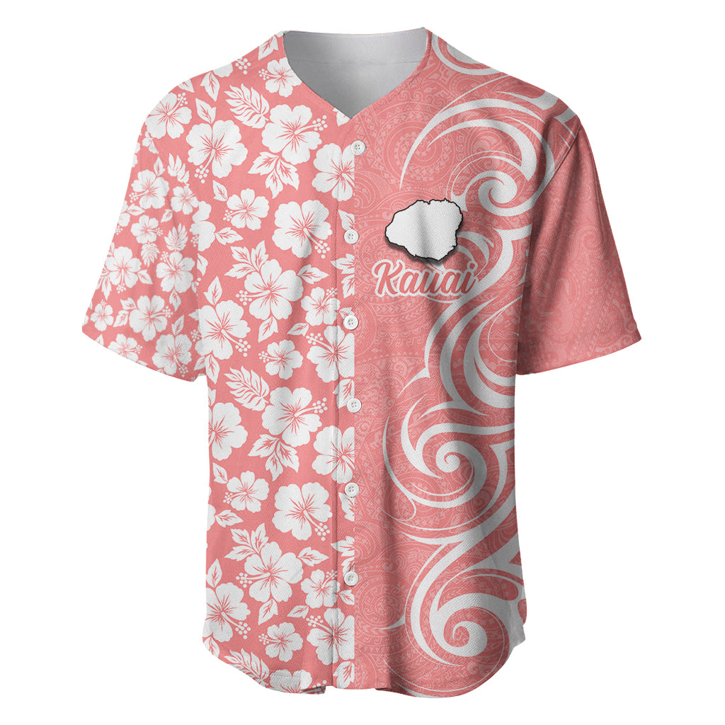 Custom Hawaii Kauai Island Baseball Jersey Hibiscus Pattern Seamless Tribal Simple Pink Pastel LT03 Pink - Polynesian Pride