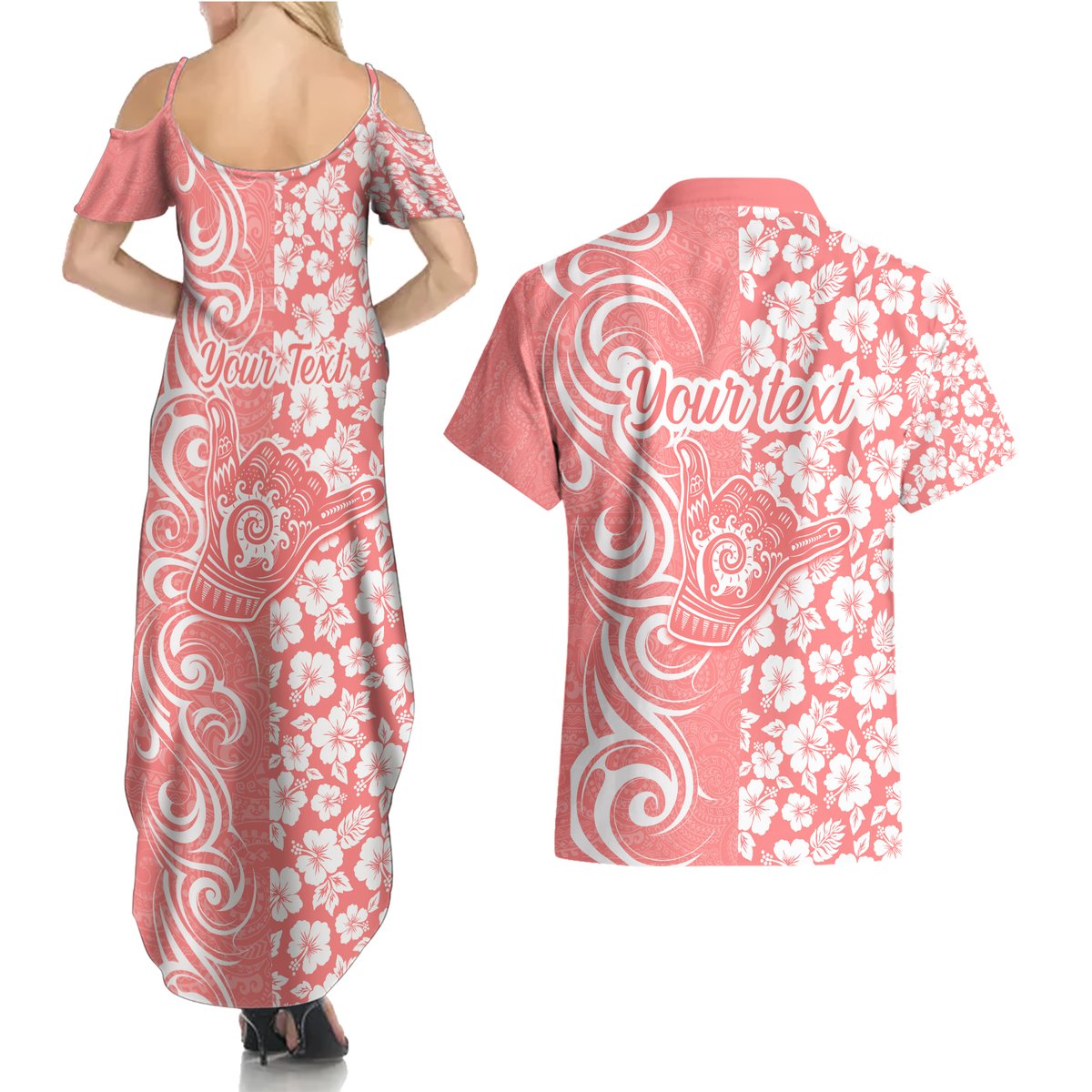 Custom Hawaii Kauai Island Couples Matching Summer Maxi Dress and Hawaiian Shirt Hibiscus Pattern Seamless Tribal Simple Pink Pastel LT03 - Polynesian Pride
