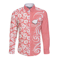 Custom Hawaii Kauai Island Long Sleeve Button Shirt Hibiscus Pattern Seamless Tribal Simple Pink Pastel LT03 Unisex Pink - Polynesian Pride
