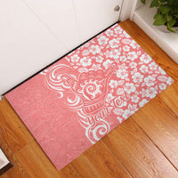Custom Hawaii Kauai Island Rubber Doormat Hibiscus Pattern Seamless Tribal Simple Pink Pastel LT03 Pink - Polynesian Pride
