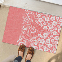 Custom Hawaii Kauai Island Rubber Doormat Hibiscus Pattern Seamless Tribal Simple Pink Pastel LT03 - Polynesian Pride