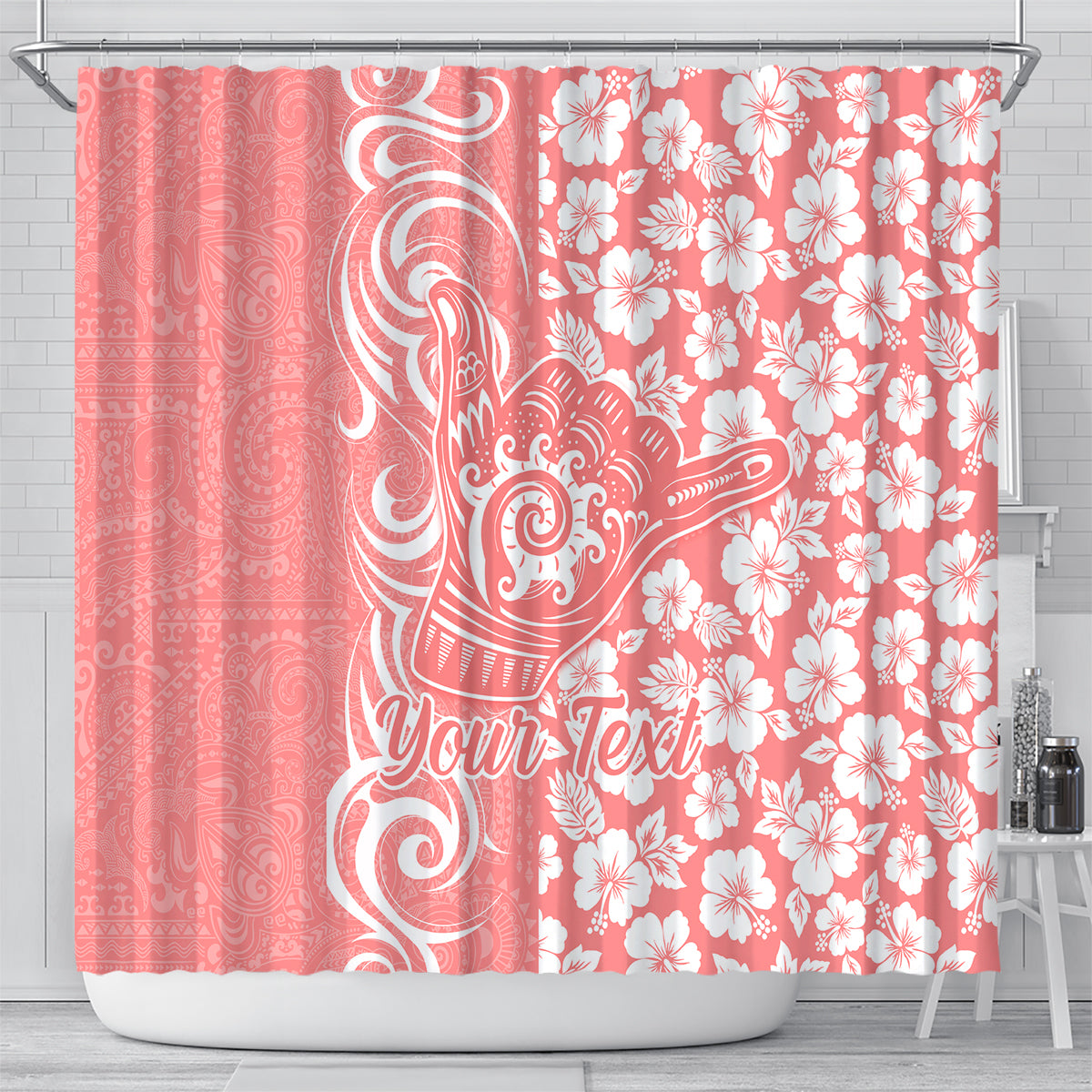 Custom Hawaii Kauai Island Shower Curtain Hibiscus Pattern Seamless Tribal Simple Pink Pastel LT03 - Polynesian Pride