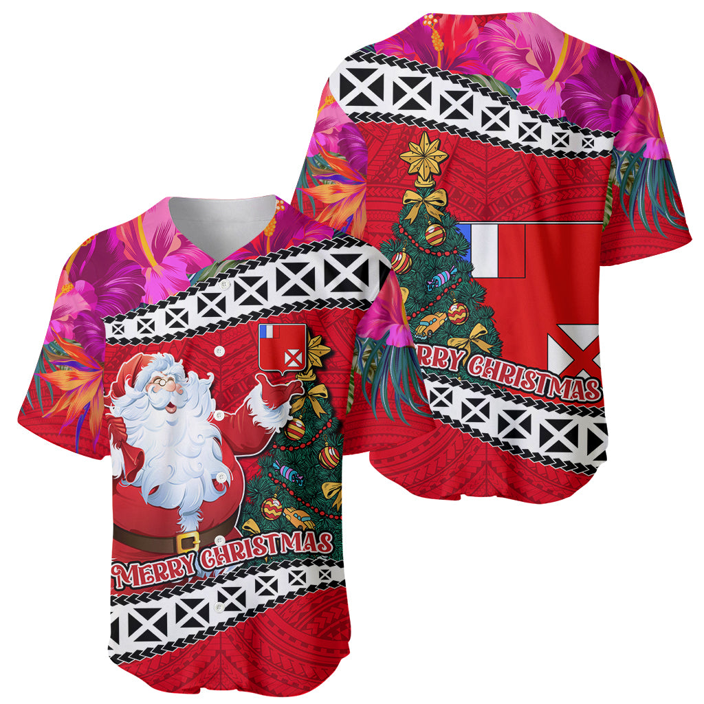 Wallis and Futuna Christmas Baseball Jersey Santa Claus Holding Coat of Arms Polynesian Xmas Style LT03 - Polynesian Pride